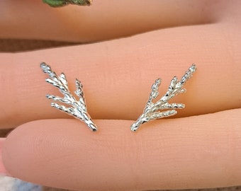 Cypress leaf earrings studs .leaf studs ,  silver Cypress leaf, silver , Cypress leaf jewelry, small leaf studs, small stud  . gift for her