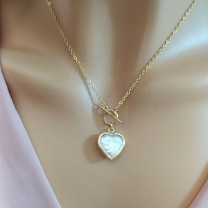 Pearl Heart Necklace // Love Necklace // Dainty Heart Necklace // Layering Necklace // silver Necklace// 18k gold vermeil //Valentine&#39;s Gift