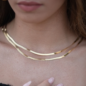 Snake chain, Herringbone gold choker, Sterling silver 18k gold plated  High quality Flat snake chain, Gold Chain, herringbone, 3.6mm