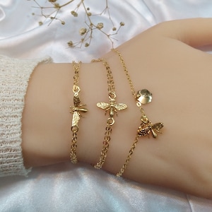 Pulsera de abeja de miel plata de ley / oro lleno / pulsera de abeja llena de oro rosa, joyería de abeja, pequeño, regalo de abeja, regalo para ella imagen 1