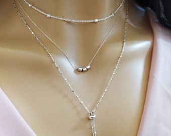 Delicate sterling Silver Set necklace, choose between  three Style :Cube Choker/ three  cubes/ Y Tie necklace . Gift for her