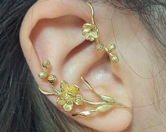 Orchid  Ear Cuff , ear jewelry, ear climber, ear wrap, ear jacket, non pierced. Bridal jewelry . Flowers+ leaves Ear jacket, Christmas gift