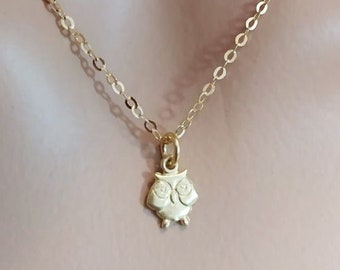 Owl Gold  Necklace 18 karat gold Vermeil, Owl pendant, pretty, delicate, dainty