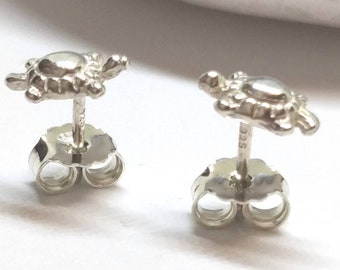 925 Solid Sterling Silver Tiny Turtle Stud Minimalist First Earrings , Children and Kids Jewelry, Dainty Earrings