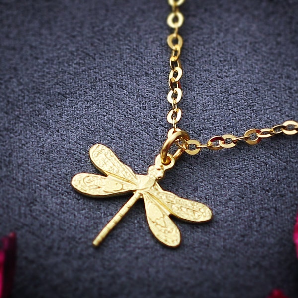 Gold dragonfly necklace - bug necklace - dragonfly pendant necklace, delicate, 18ct gold Vermeil  or sterling silver