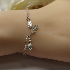 Acorn bracelet on branch sterling silver  .Gold  vermeil or rose gold vermeil Bracelet with Acorn and Oak Leaf.  gift for her