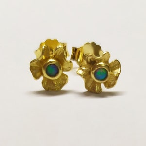 Boucles d&#39;oreilles fleur d&#39;opale, argent 925 or 18 carats vermeil