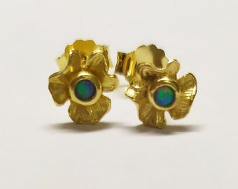 Opal flower earrings, 925 silver 18K gold vermeil
