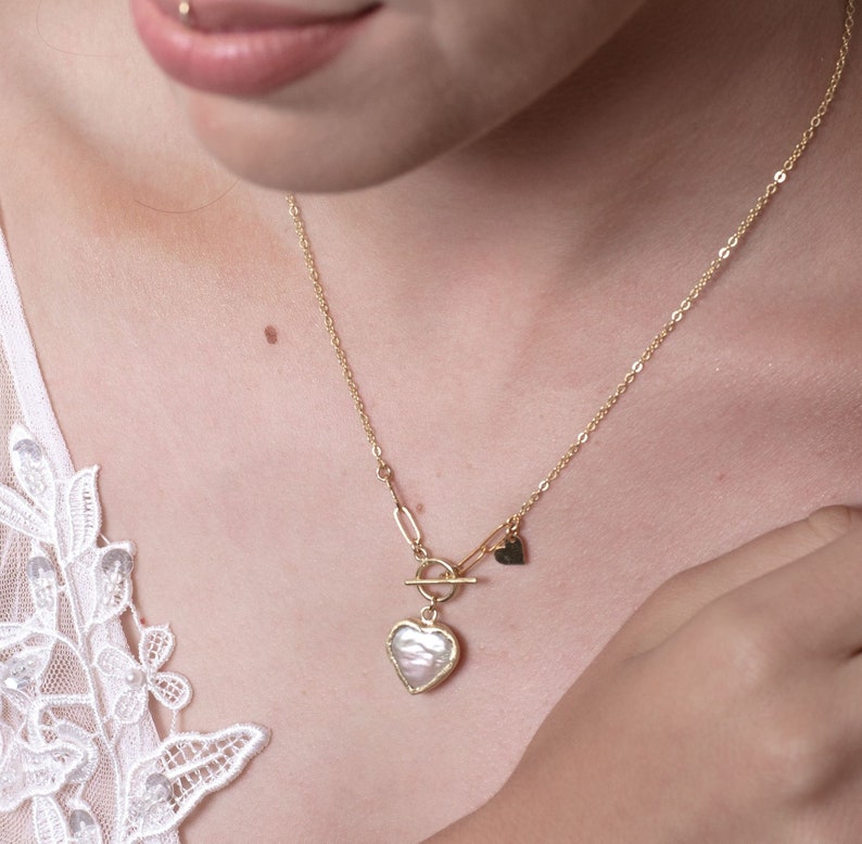 Pearl Heart Necklace // Love Necklace // Dainty Heart Necklace // Layering Necklace // silver Necklace// 18k gold vermeil // Wedding jewelry image 1