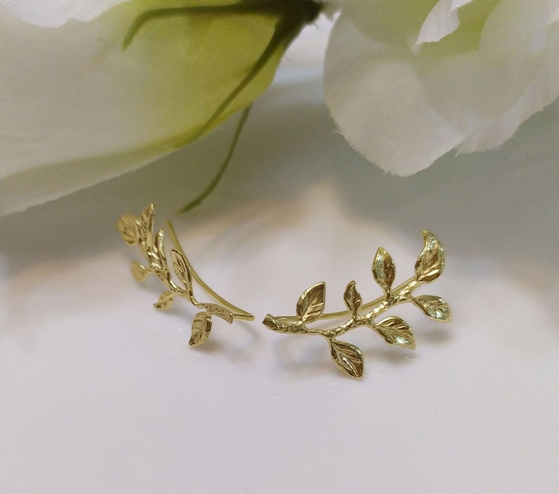 Leaves Ear cuff , Ear Climber, bridal earrings, wedding earrings, Gold Earrings image 4
