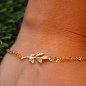 Gold Branch Bracelet Boho Bracelet Gold Layering Bracelet Bridesmaid Gift Gift For Mom Personalized Leaf Bracelet image 3