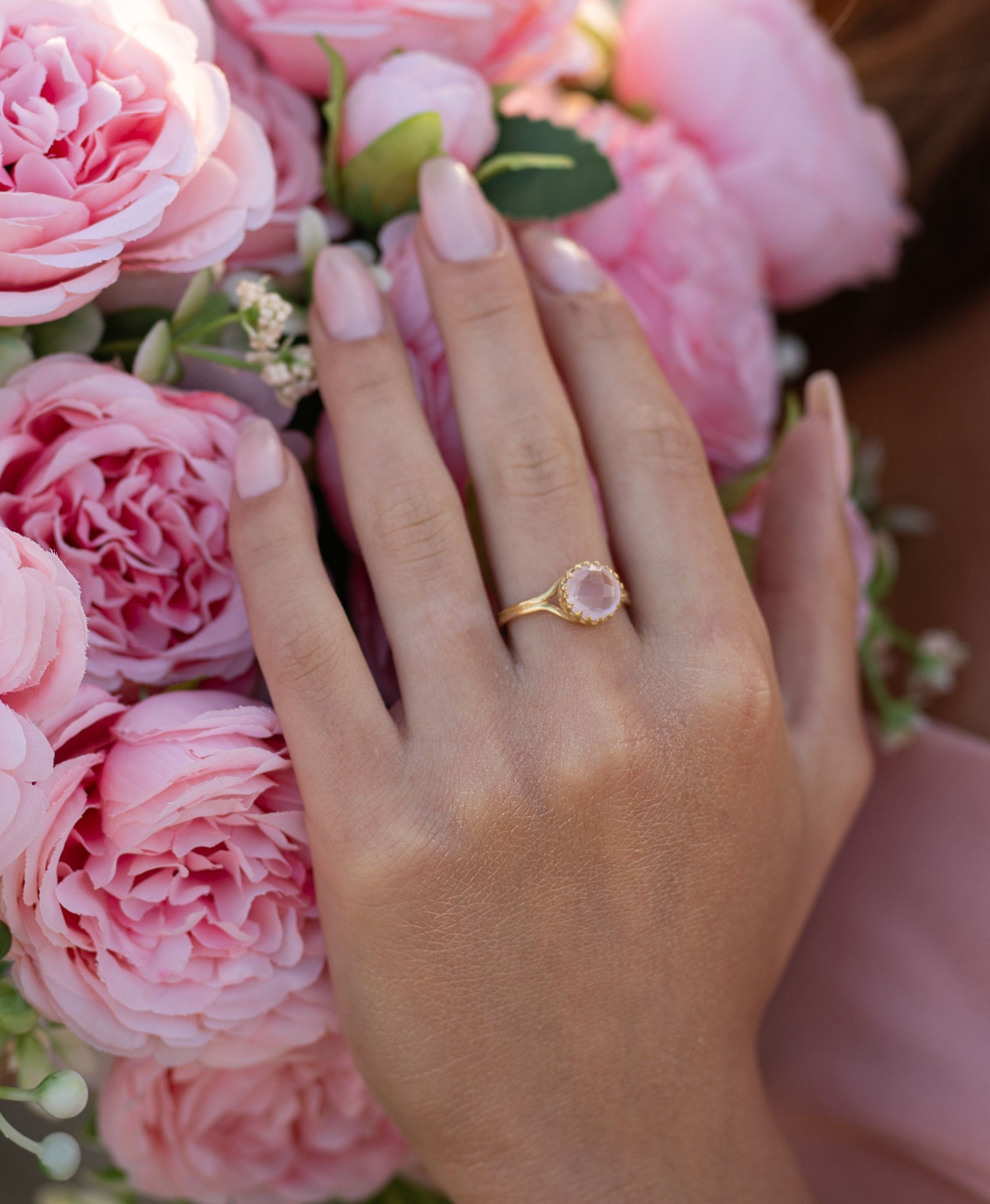 Natural Rose Quartz Ring. Gold Ring, Gemstone Ring, Semiprecious Ring,  January Birthday Ring, Bling Ring,vintage Ring.promise Ring - Etsy