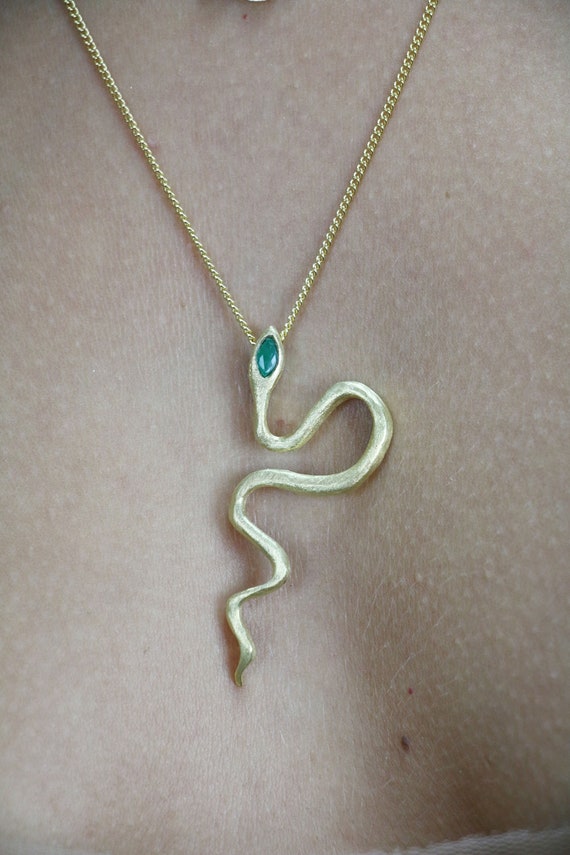 Gorgeous Natural Emerald Snake Pendant, Boho Snake Pendant Necklace ,long  Chain Y Necklace ,statement Snake Charm Necklace , Gift for Her - Etsy