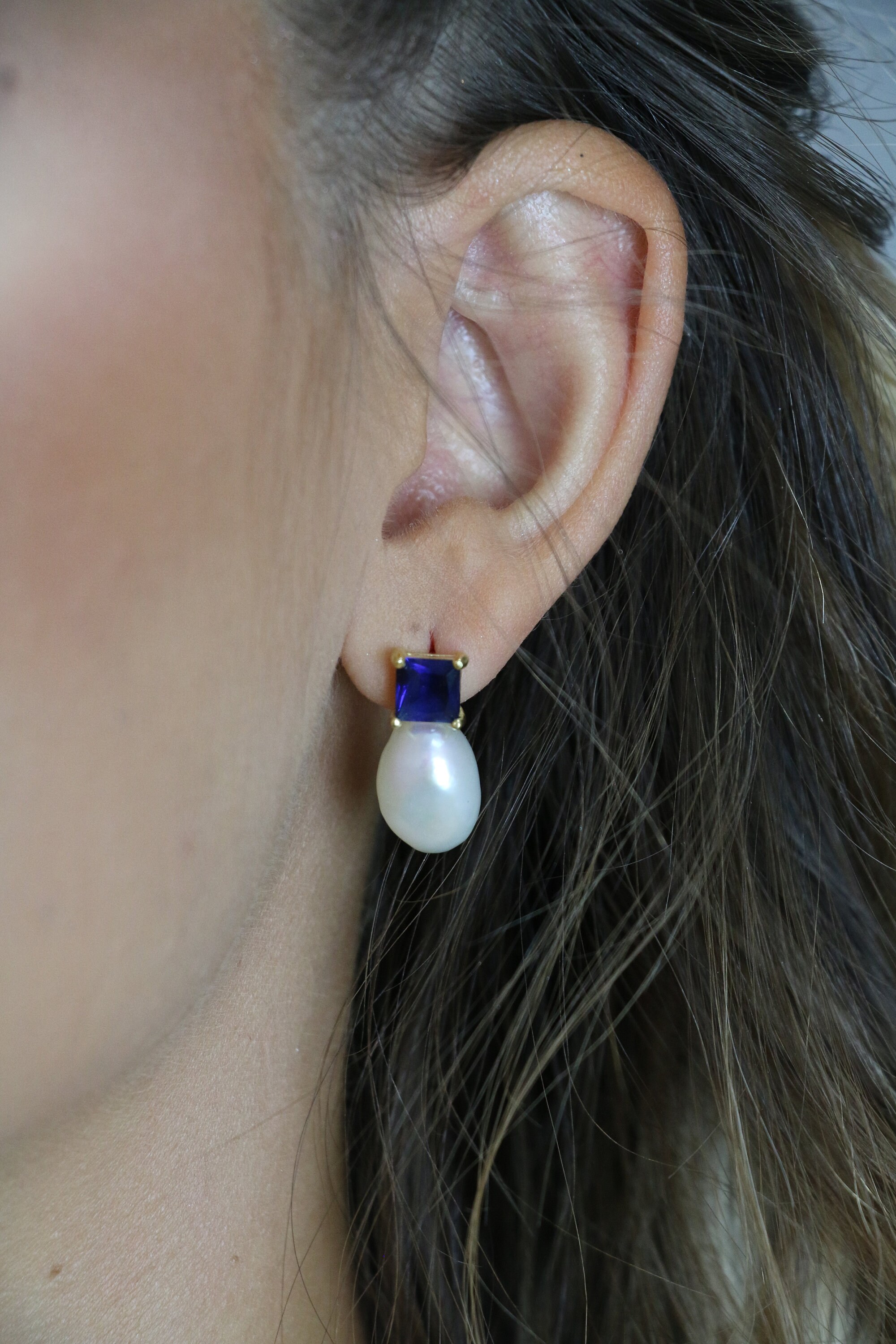 Green Baroque Pearl and Chaton Earrings main image 1
