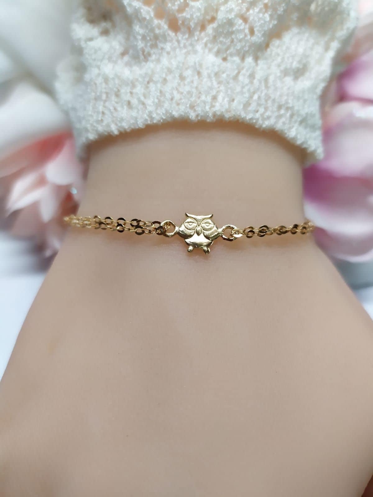 Tiny Owl Bracelet, Vermeil Charm, Gold Filled Chain