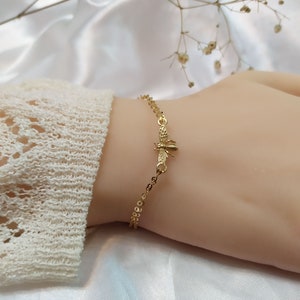 Pulsera de abeja de miel plata de ley / oro lleno / pulsera de abeja llena de oro rosa, joyería de abeja, pequeño, regalo de abeja, regalo para ella imagen 7