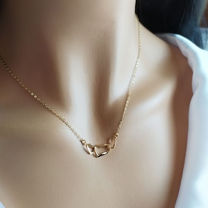 Simple Third Heart Necklace, Dainty Heart Link Necklace, Minimal Layering Heart Necklace, sterling Silver, Gold filled, Rose.