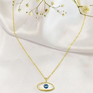 Evil eye Layered Necklace, Gold or sterling Silver necklace, Gift for Her, Evil eye pendant , gold necklace . Boho Chic. image 6