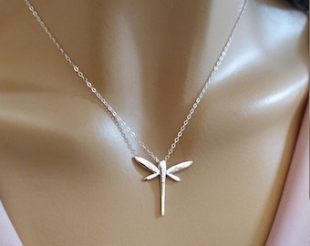 Sterling silver dragonfly necklace - bug necklace - dragonfly pendant necklace, delicate, sterling silver