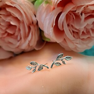 Leaf studs . silver  branch studs, silver /gold Vermeil,  leaf jewelry, small branch leaf studs, small stud earrings. Christmas gift