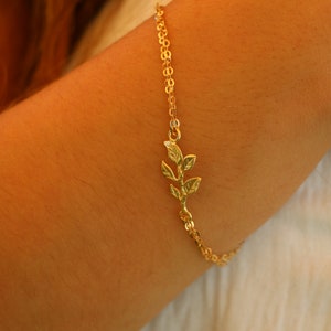 Gold Branch Bracelet Boho Bracelet Gold Layering Bracelet Bridesmaid Gift Gift For Mom Personalized Leaf Bracelet image 6