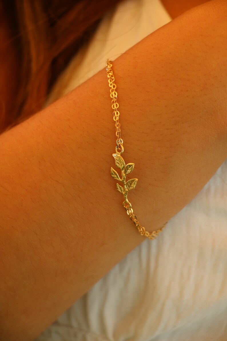 Gold Branch Bracelet Boho Bracelet Gold Layering Bracelet Bridesmaid Gift Gift For Mom Personalized Leaf Bracelet image 6