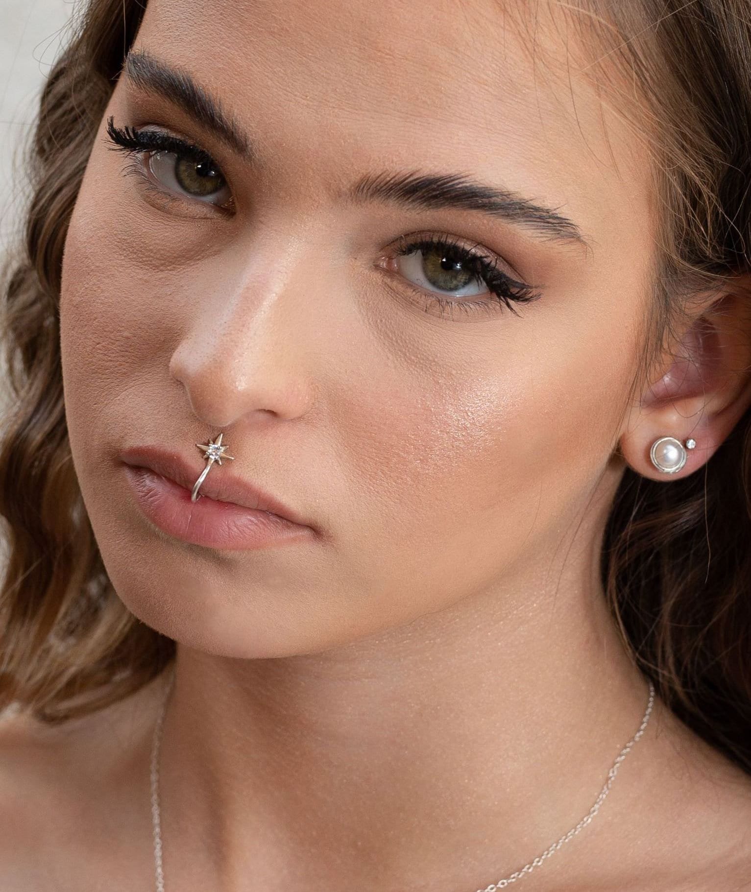 Diamond Lip Cuff Fake Lip Ring Faux Piercing Sterling Silver