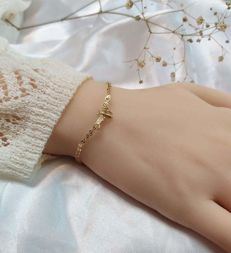 Pulsera de abeja de miel plata de ley / oro lleno / pulsera de abeja llena de oro rosa, joyería de abeja, pequeño, regalo de abeja, regalo para ella imagen 9