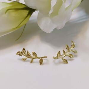 Leaves Ear cuff , Ear Climber, bridal earrings, wedding earrings, Gold Earrings image 3