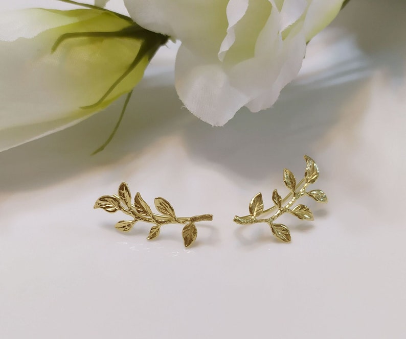 Leaves Ear cuff , Ear Climber, bridal earrings, wedding earrings, Gold Earrings image 3