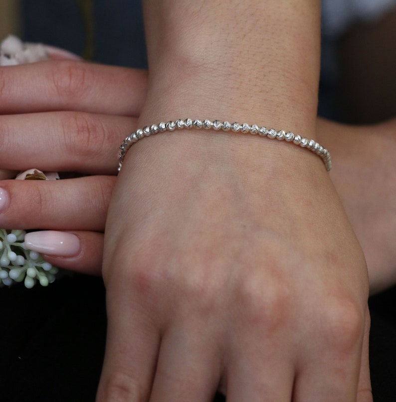 Sparkling Diamond Cut Beads Bracelet. Sterling Silver Rose - Etsy