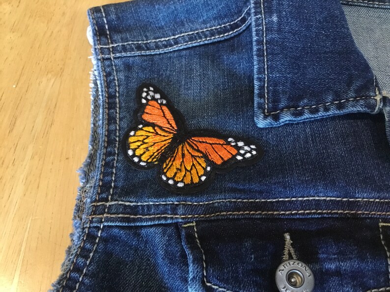 S-M Flower Heart Monarch Butterfly Colorful Denim Vest