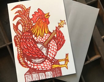 Banjo Rooster Card