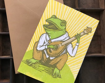 Pickin Toad Woodcut Greeting Card