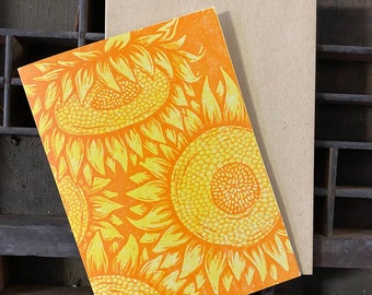 Sunflower Woodcut Card