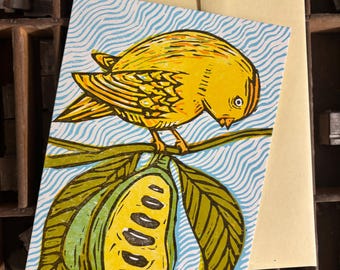 Carte de gravure sur bois papaye