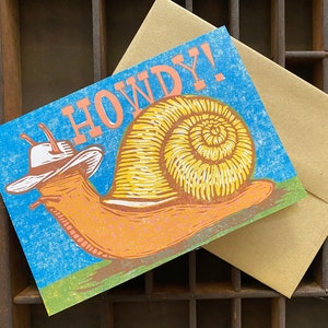 Carte de gravure sur bois d’escargot Howdy