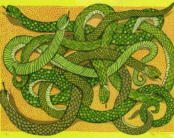 Snakes Woodcut