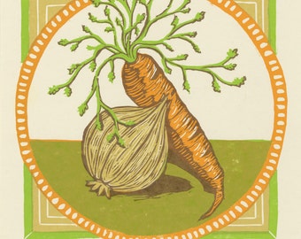 Carrot Loves Onion Woodcut Print
