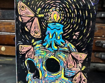 Moth To A Flame Holgraphic Woodcut Card