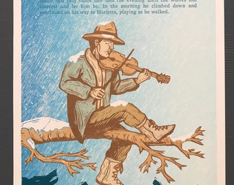 Bagley the Fiddler Woodcut