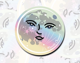 Holographic Moon sticker, vinyl sticker, bumper sticker, man in the moon