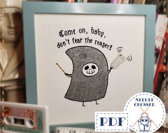 More Cowbell. Cute Grim Reaper. hand embroidery pattern. digital PDF pattern. beginner embroidery.