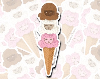 Neapolitan Cone sticker, vinyl sticker, bumper sticker, ice cream cone, chocolate vanilla strawberry