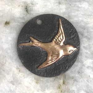 Soldered Bird Pendant Bohemian Charm Sparrow Metalwork Scrapbook Supplies Jewelry Supplies Altered Art Supply Metalsmith Raw brass bird image 1