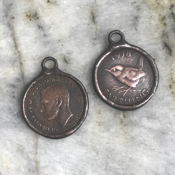 English Farthing Coin REPRODUCTION PEWTER Pendant Artisan Original Jewelry components Charm Antique Rusty Brown Copper 1 pc (RB1)