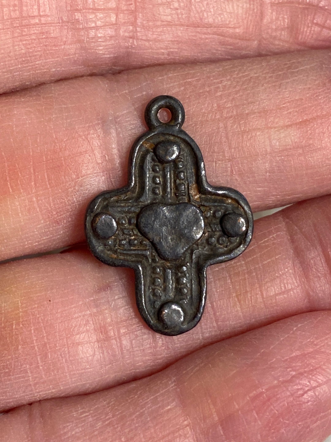 Pewter Cross Religious Heart Pendant Rustic Southwest Western Etsy