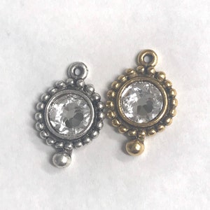 Round Swarovski Crystal Dotted Bezel Pendant Charm earring components bracelet charm Antique gold or silver 1 pc (T12/13)