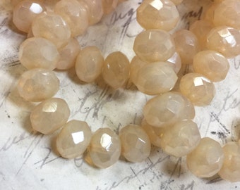 8 x 6mm Czech Glass Rondelle Beads Beige Opal Opalite Glass Beads Bohemian Bead Supplies BOHO 10 pcs #221