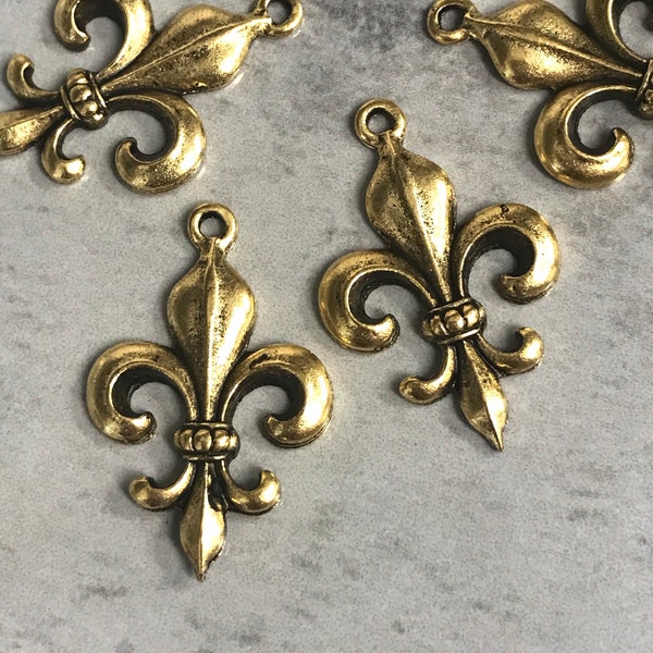 Fleur de lis pendant Cross Charms Religious Supplies Jewelry Pewter NOLA New Orleans Saints Link antique Gold 2 pcs (PL3)